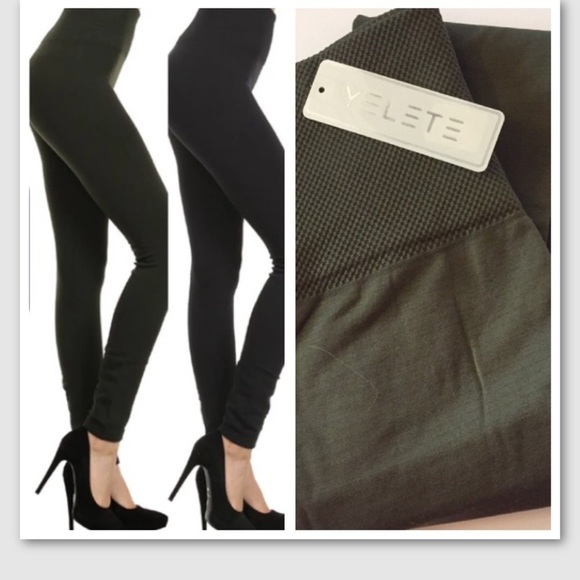 Leggings OSFM Olive Green High Waist Tummy Compression BNWT Yelete - Picture 2 of 4